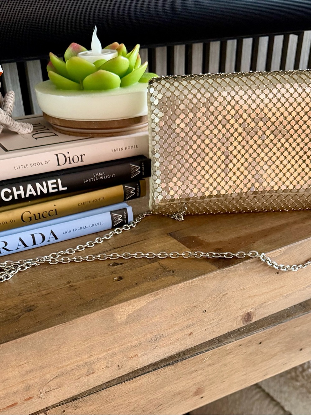 Jessica McClintock Gold Mesh Clutch with Chain